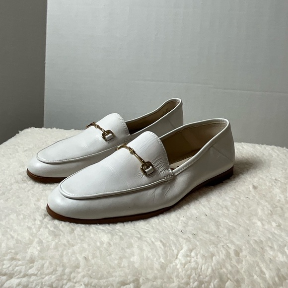 Sam Eldelman White Leather Loafers with Gold Horse Bit - Picture 4 of 5